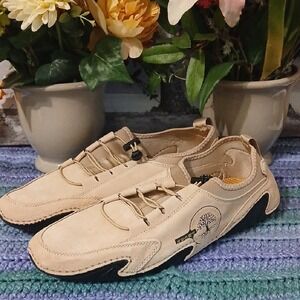Men's Beige Tree-Design Sneakers Size 47